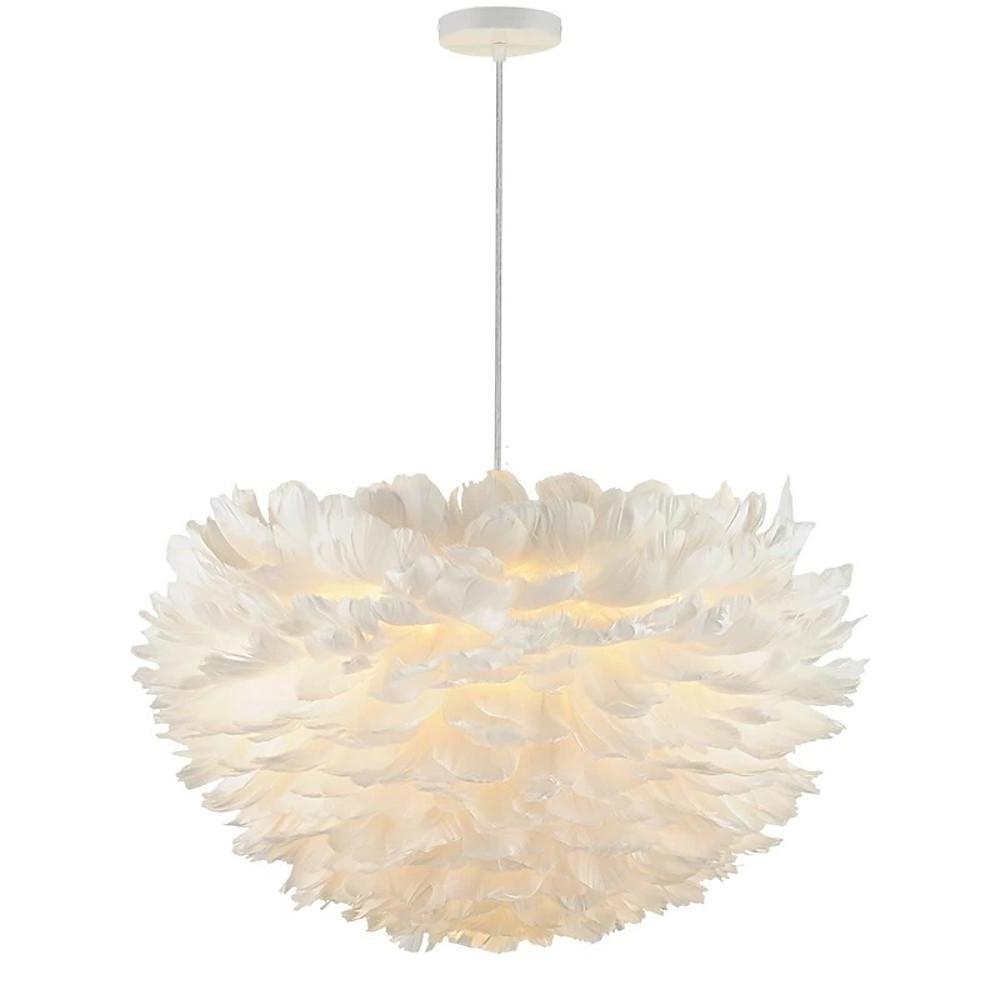 Modern Feather Pendant Light - Pink & White Metal Chandelier