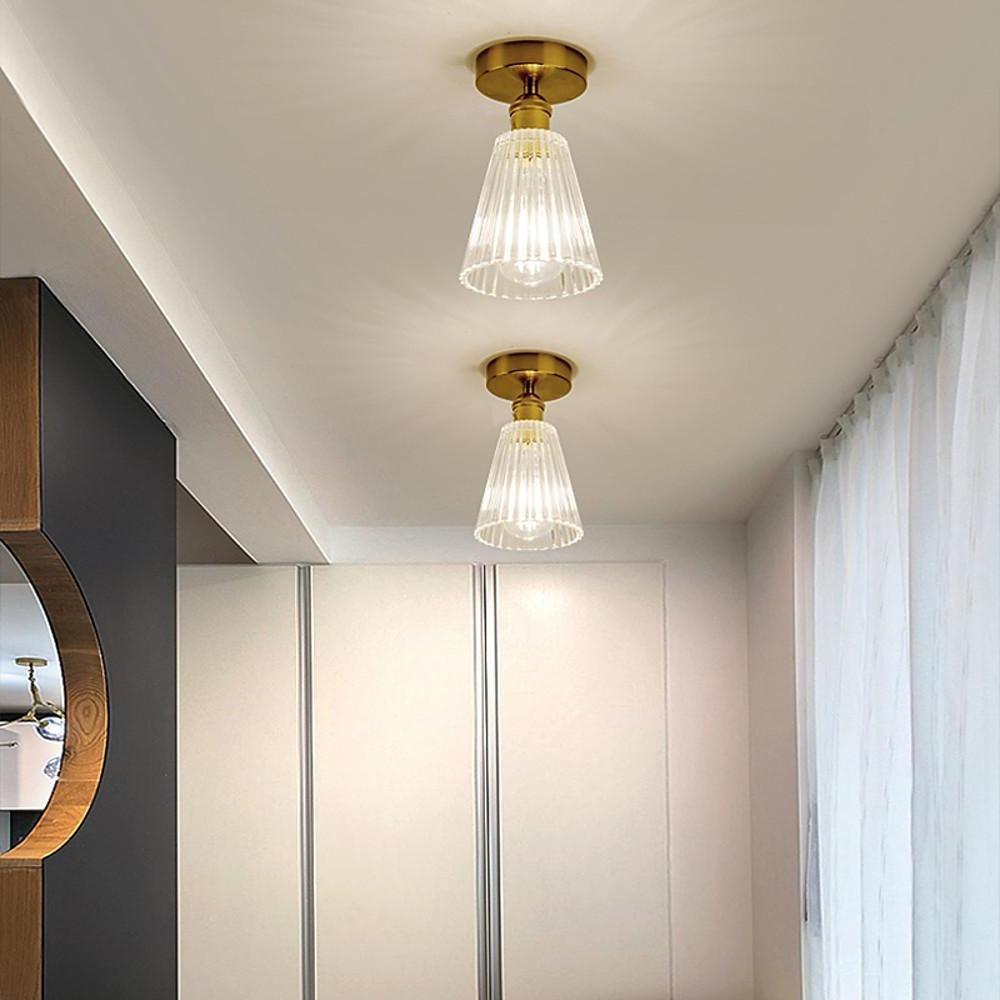 Modern Glass Lantern Flush Mount Ceiling Light – Copper Finish