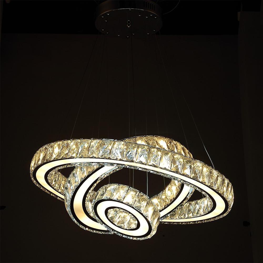 3-Ring Crystal Chandelier with LED Dimmable Remote Control