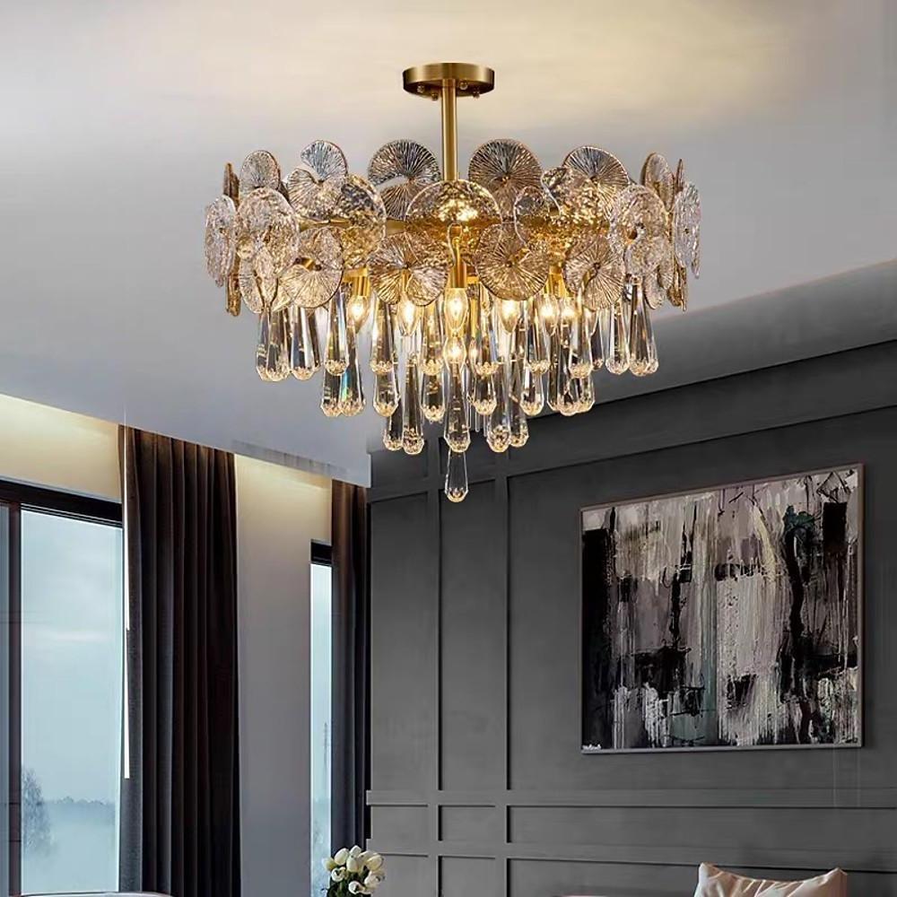 Modern Crystal Candelabra Flush Mount Ceiling Light LED 20 Inch