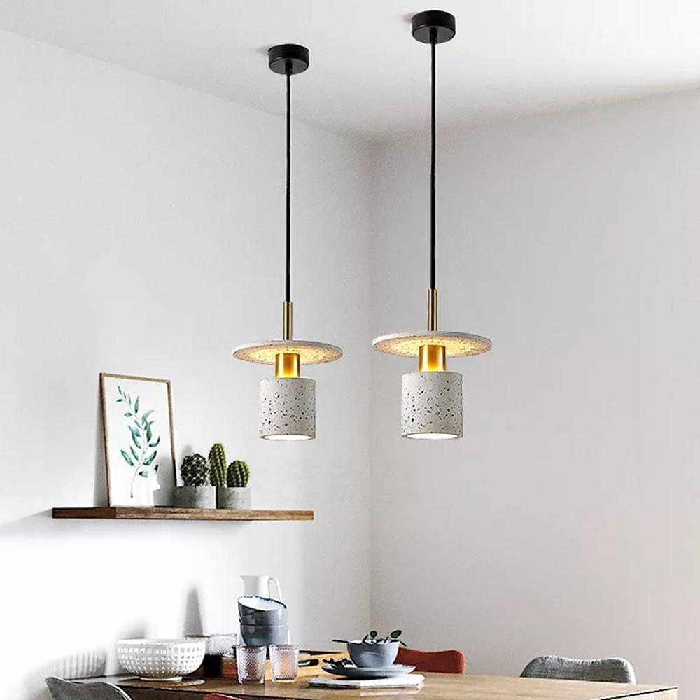 Terrazzo Cement Cylinder LED Pendant Light Modern Island Lighting