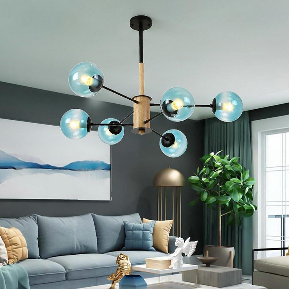 Modern 6-Light Sputnik Chandelier with Glass Globes