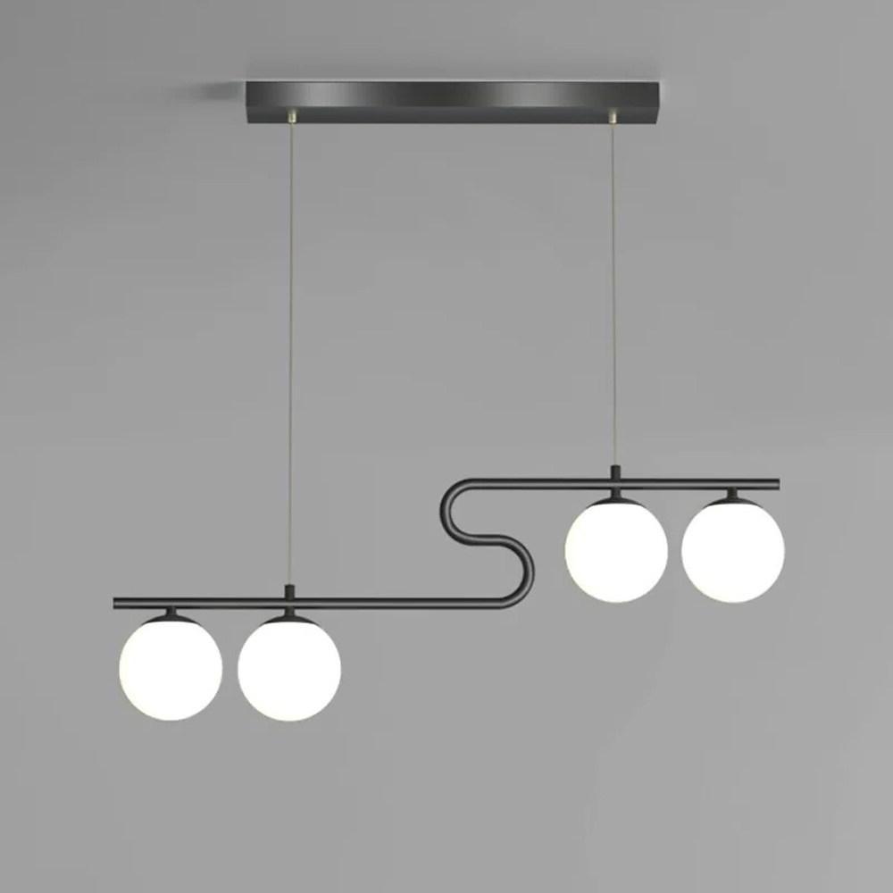 4-Light Curved Chandelier Metal Glass Globe Pendant Light