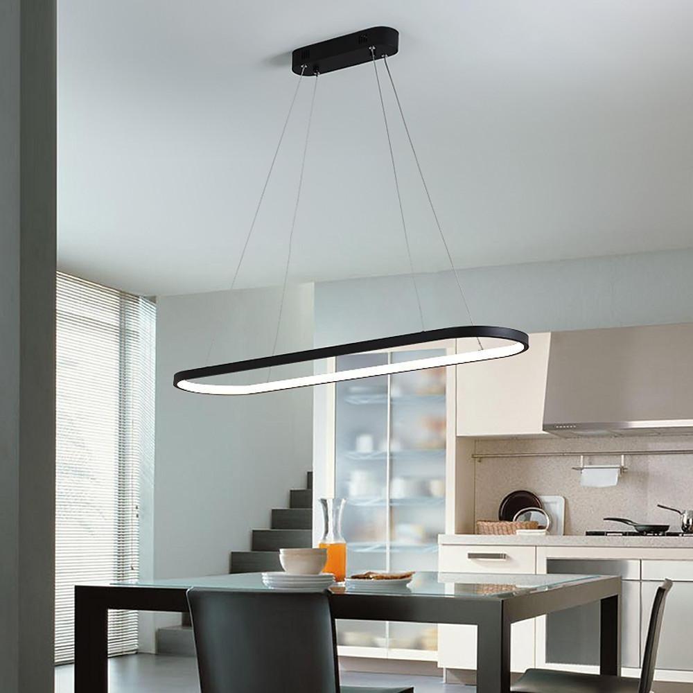 Modern Metal Pendant Light Curved Rectangular Design Dining Room