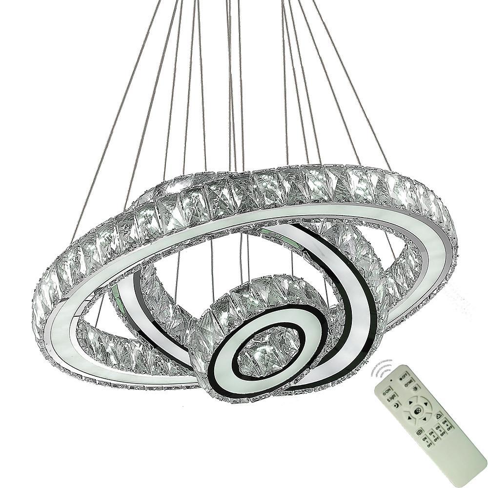 3-Ring Crystal Chandelier with LED Dimmable Remote Control