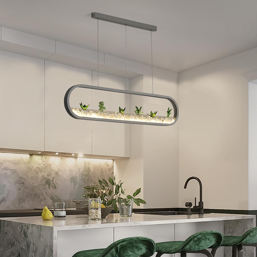 Rounded Rectangular Modern Pendant Light with Aluminum Frame