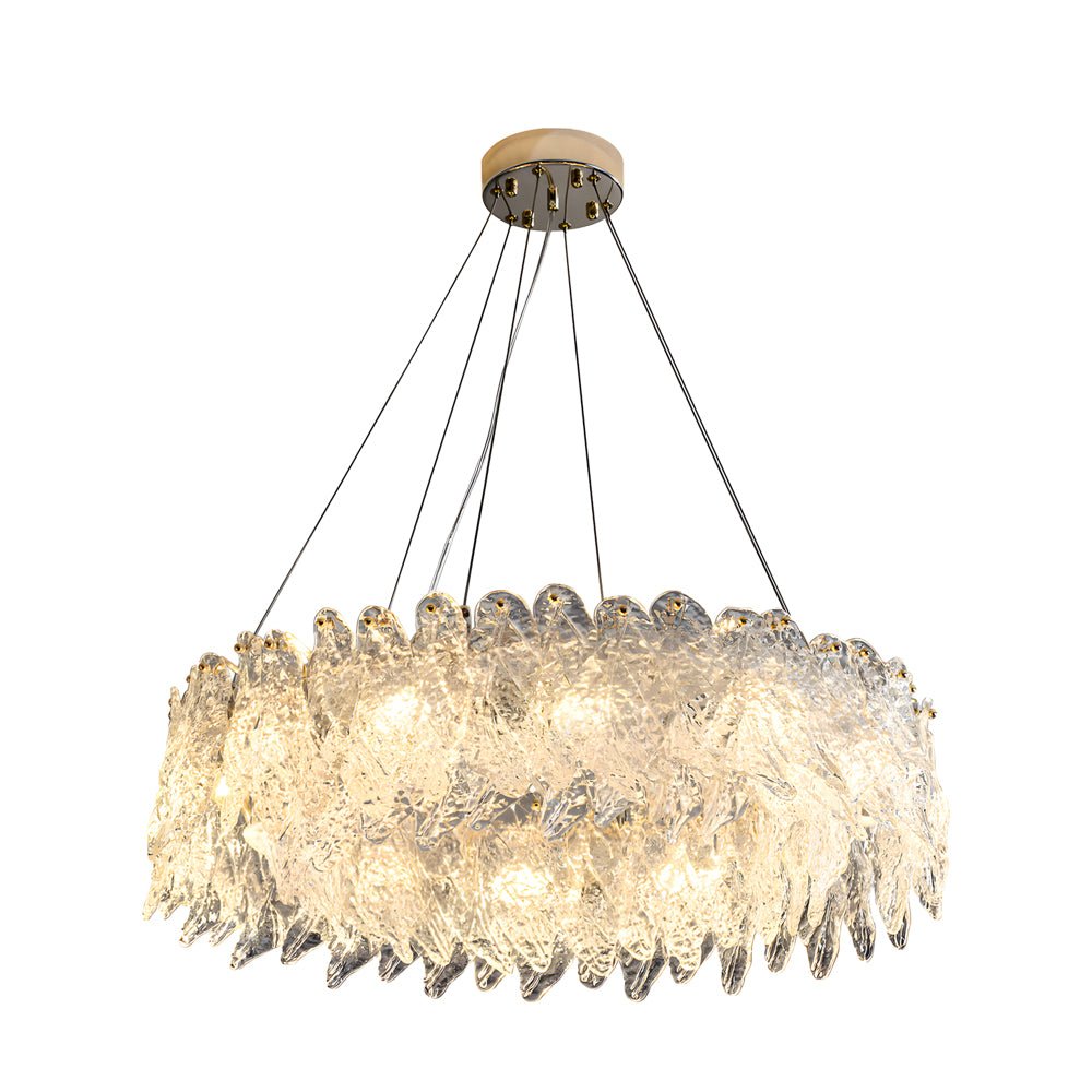Leaf Glass Chandelier with 3-Step Dimming - Modern Round Design