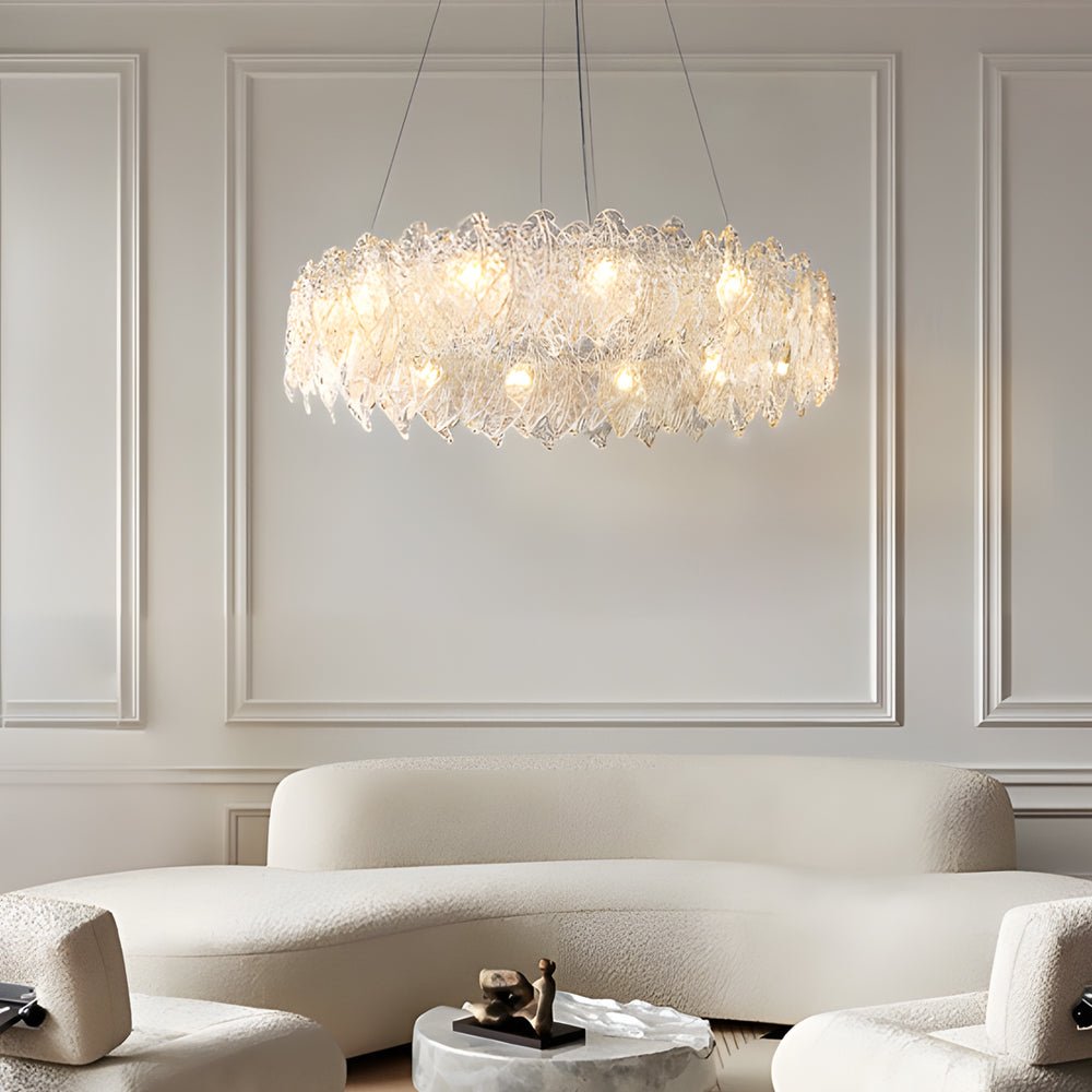 Leaf Glass Chandelier with 3-Step Dimming - Modern Round Design