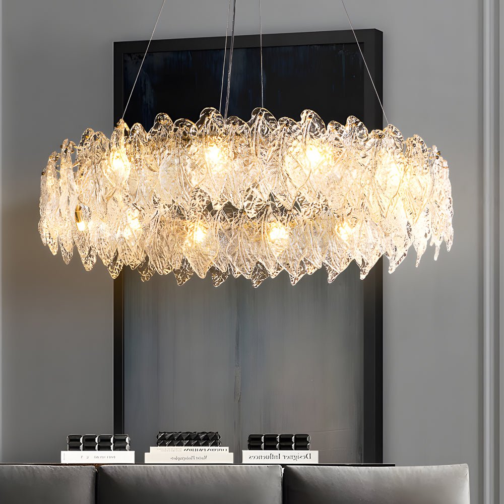 Leaf Glass Chandelier with 3-Step Dimming - Modern Round Design