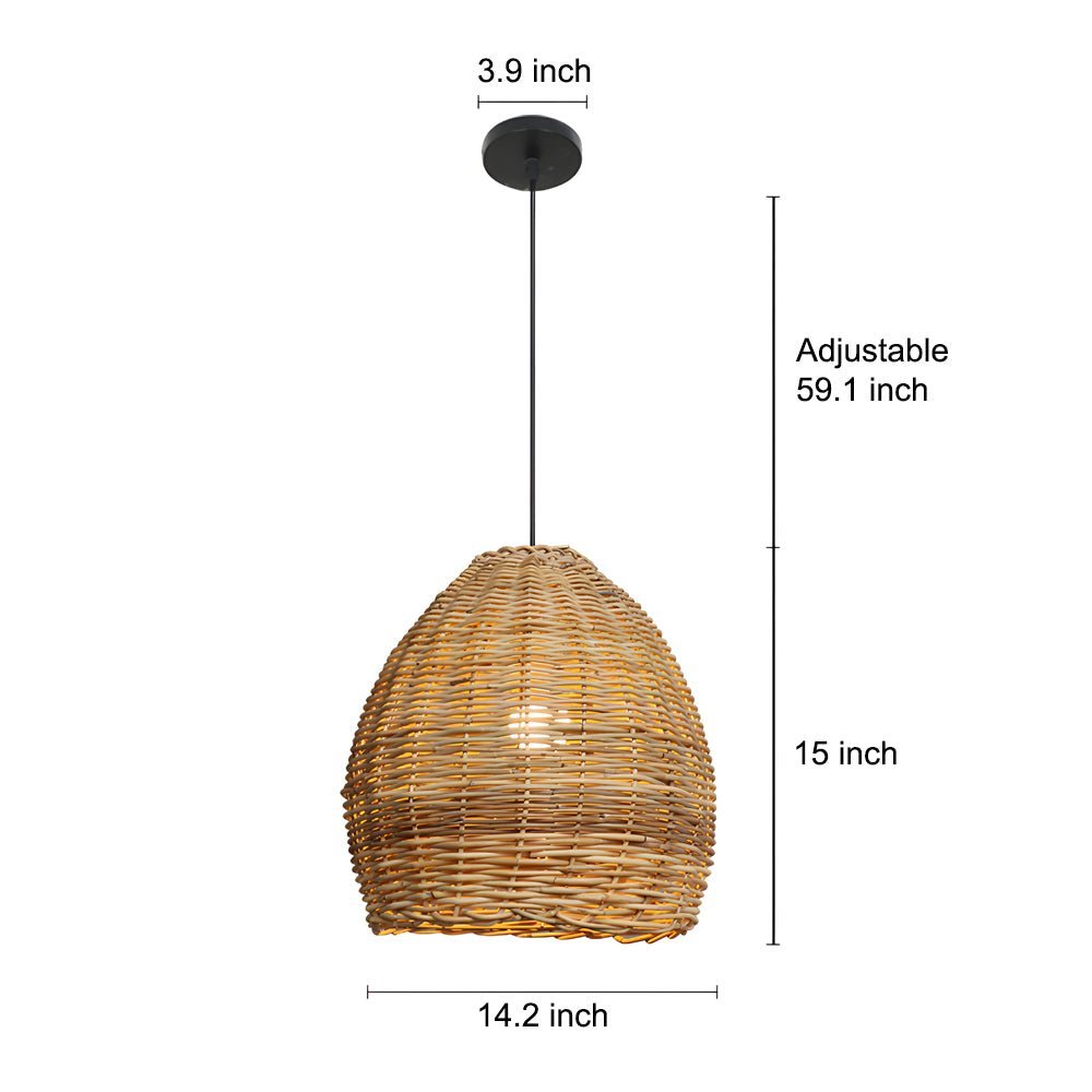 Wabi-Sabi Rattan Pendant Light with Leather Accents - Japanese Style