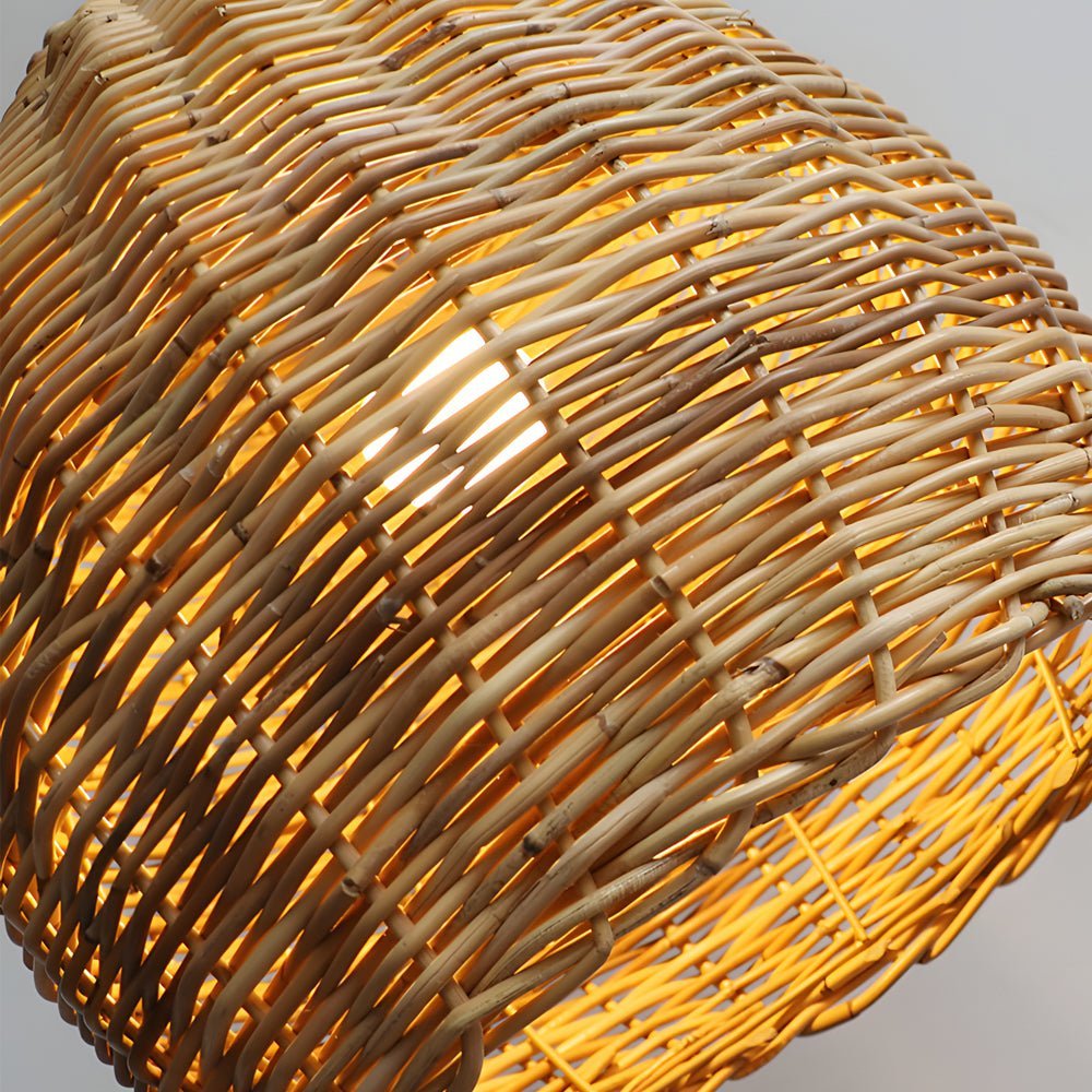 Wabi-Sabi Rattan Pendant Light with Leather Accents - Japanese Style