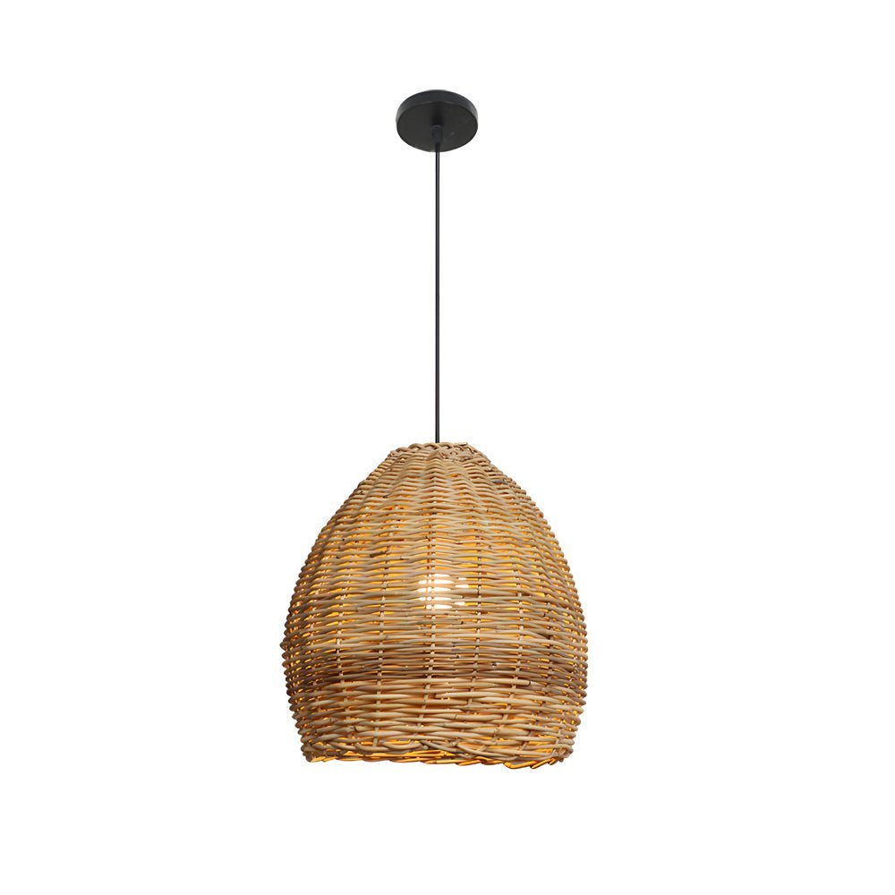 Wabi-Sabi Rattan Pendant Light with Leather Accents - Japanese Style