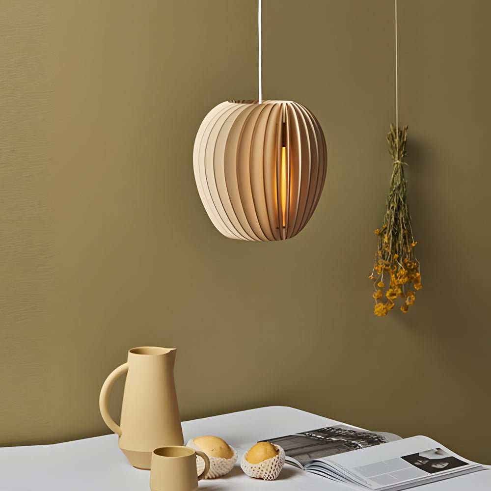 Hand-Woven Wood Veneer Pendant Light - Nordic Japanese Style