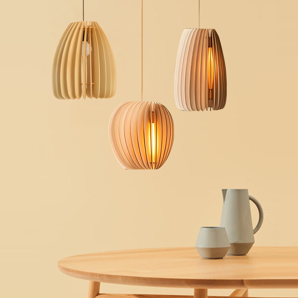 Hand-Woven Wood Veneer Pendant Light - Nordic Japanese Style