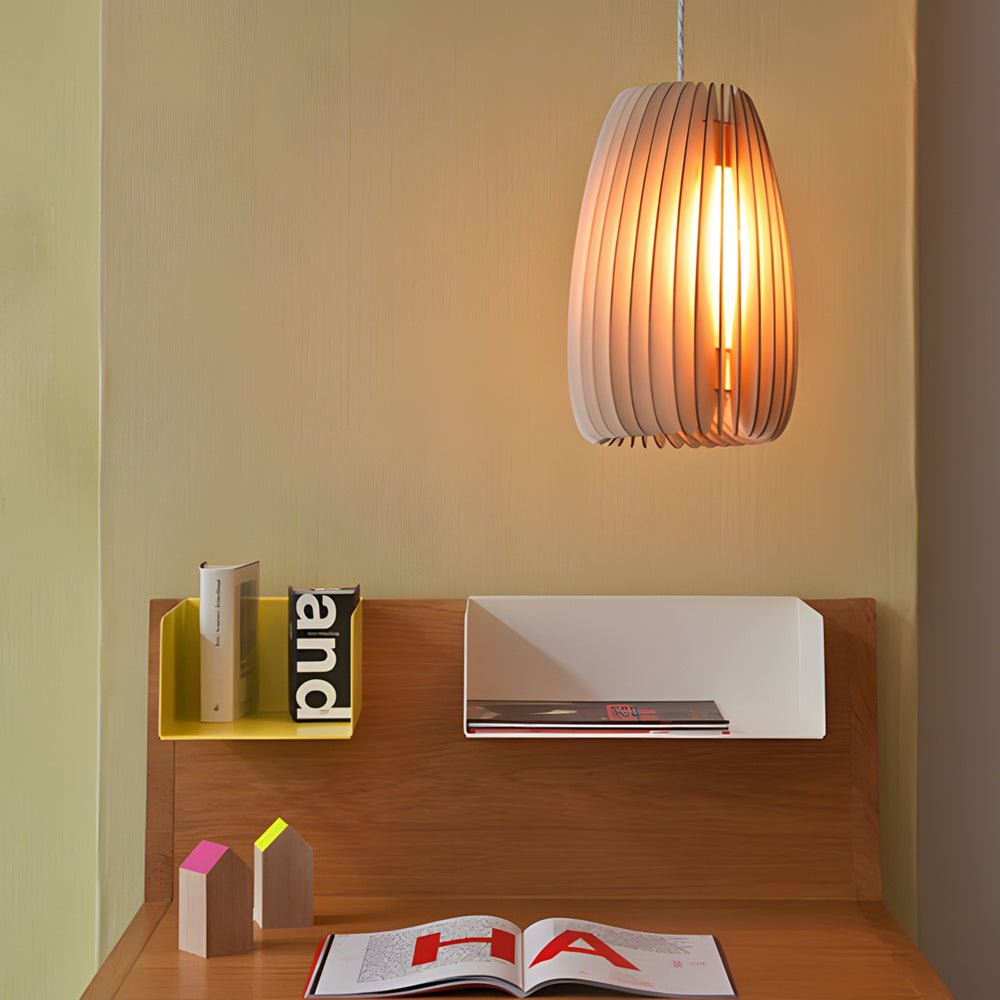 Hand-Woven Wood Veneer Pendant Light - Nordic Japanese Style