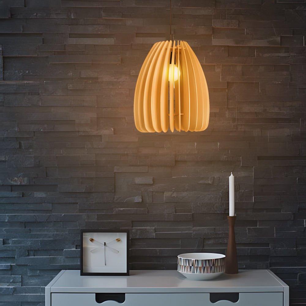 Hand-Woven Wood Veneer Pendant Light - Nordic Japanese Style