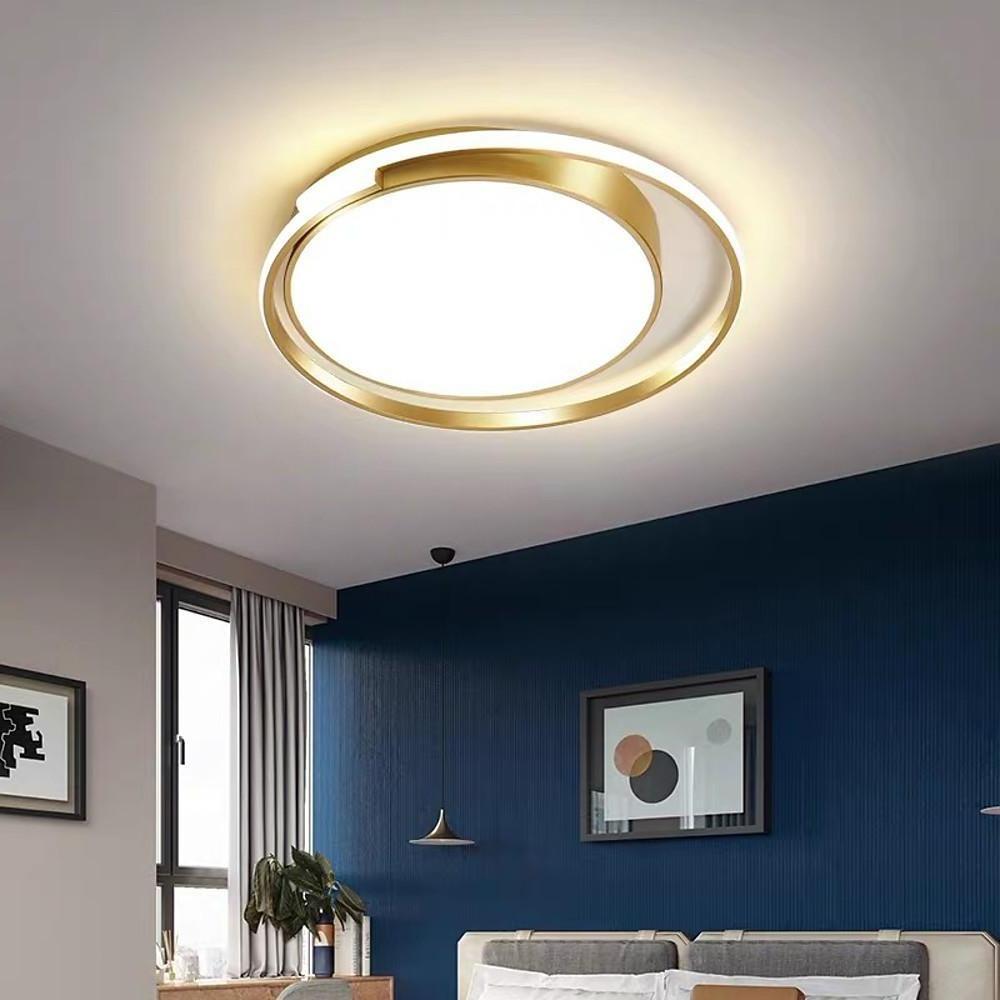 Minimalist Circular Flush Mount Ceiling Light - Black & Gold LED