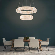 Modern Crystal Steel LED Chandelier with Dual Ring Design