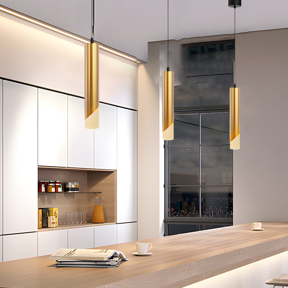Slender Cylinder Gold Modern LED Pendant Light with 3-Step Dimming