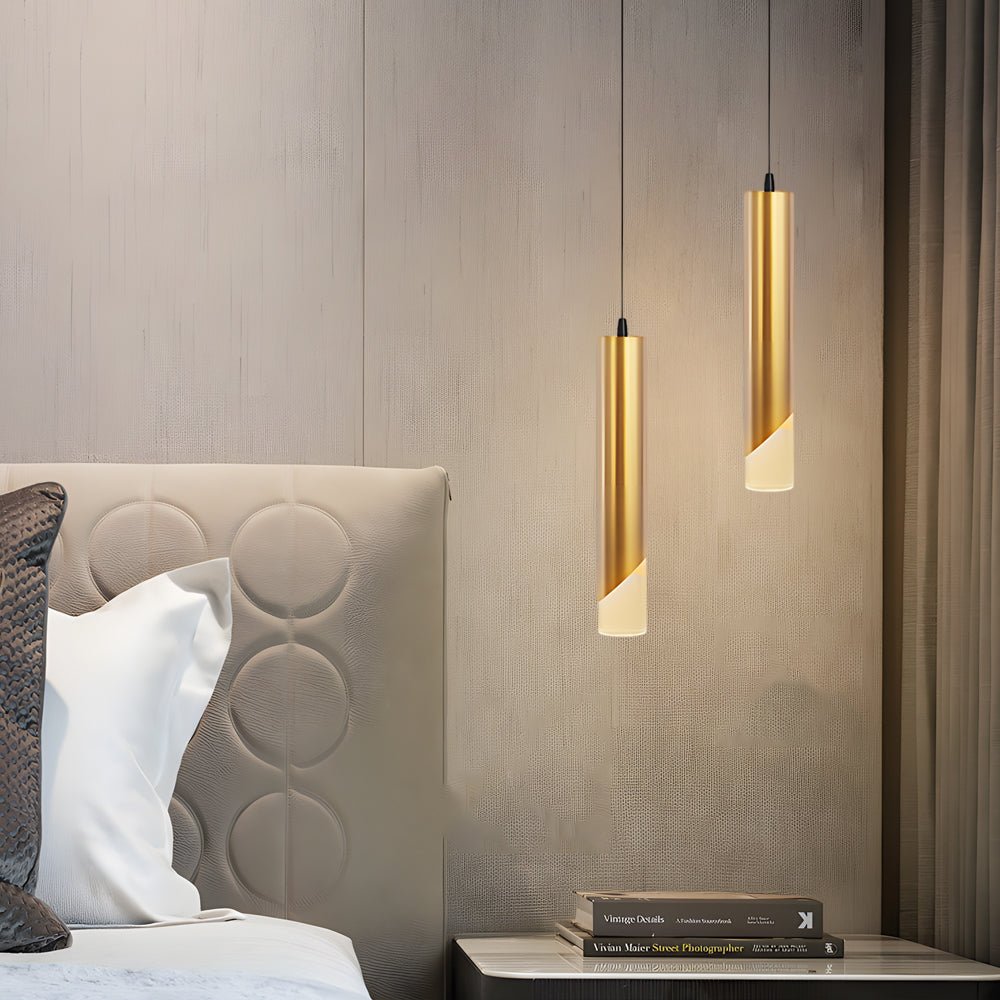 Slender Cylinder Gold Modern LED Pendant Light with 3-Step Dimming