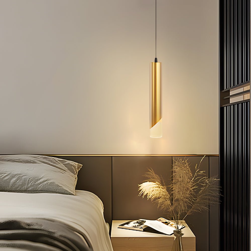 Slender Cylinder Gold Modern LED Pendant Light with 3-Step Dimming