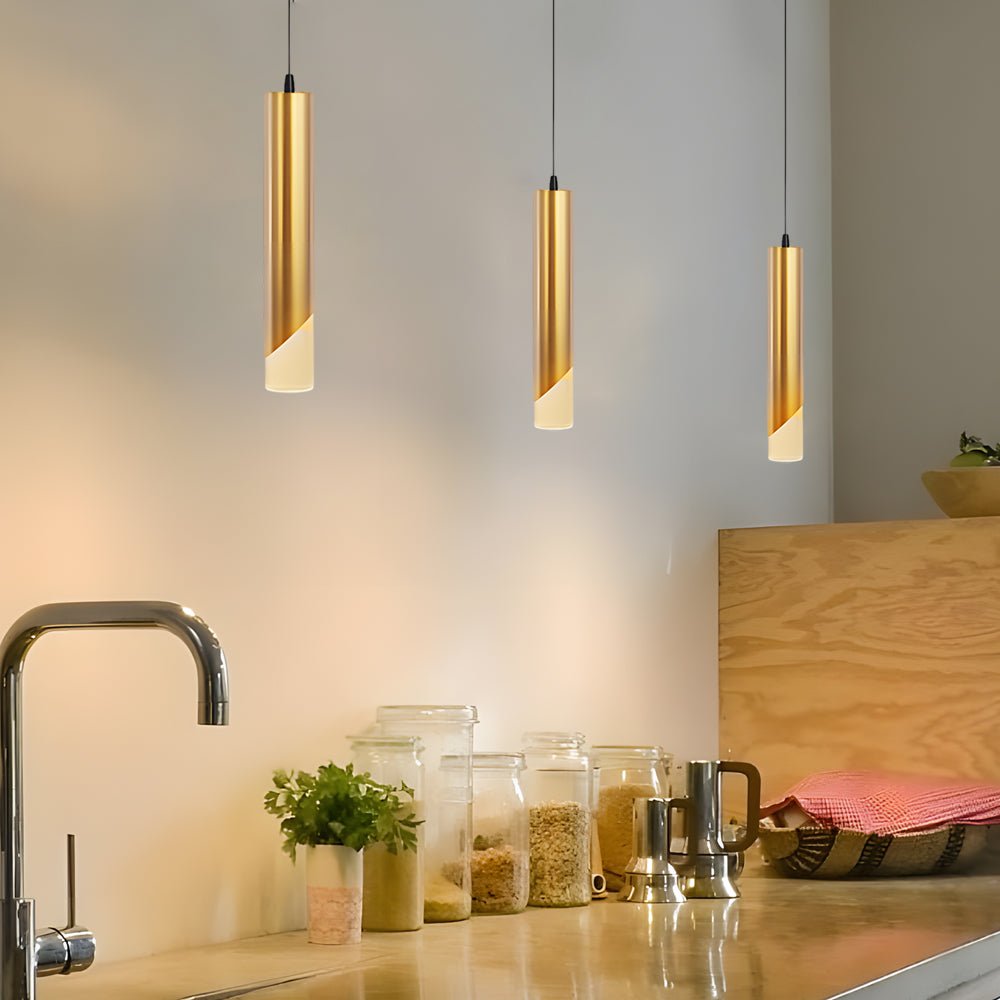 Slender Cylinder Gold Modern LED Pendant Light with 3-Step Dimming