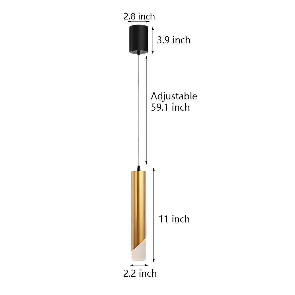 Slender Cylinder Gold Modern LED Pendant Light with 3-Step Dimming