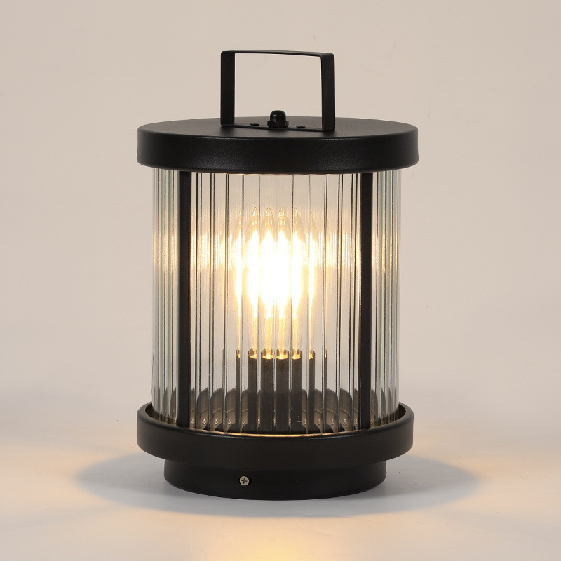 Ribbed Glass Solar Outdoor Lantern with Stainless Steel Handle