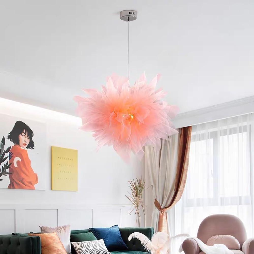 20'' Fabric Flower Pendant Light Modern Electroplated Metal LED