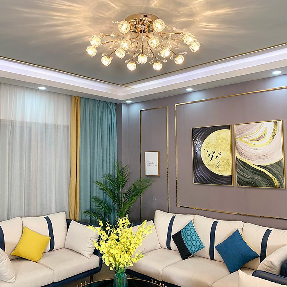 Crystal Glass Globe Flush Mount LED Ceiling Light Gold Finish
