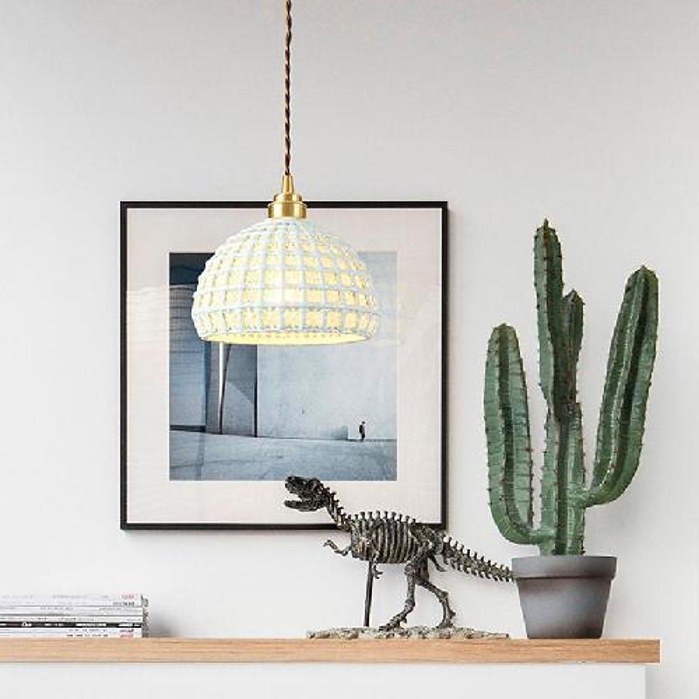 Semi-Globe Ceramic Copper Pendant Light Modern Dining Room Lighting