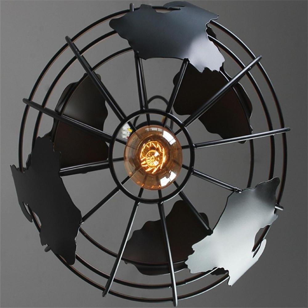 8" Globe World Map Retro Metal Pendant Light - Black & White