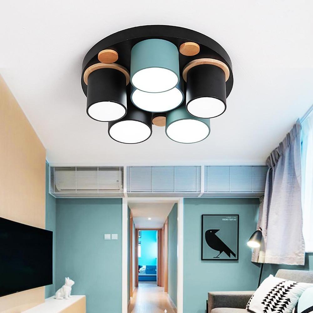 Modern Cylindrical Semi Flush Mount LED Ceiling Light - Metal & PVC