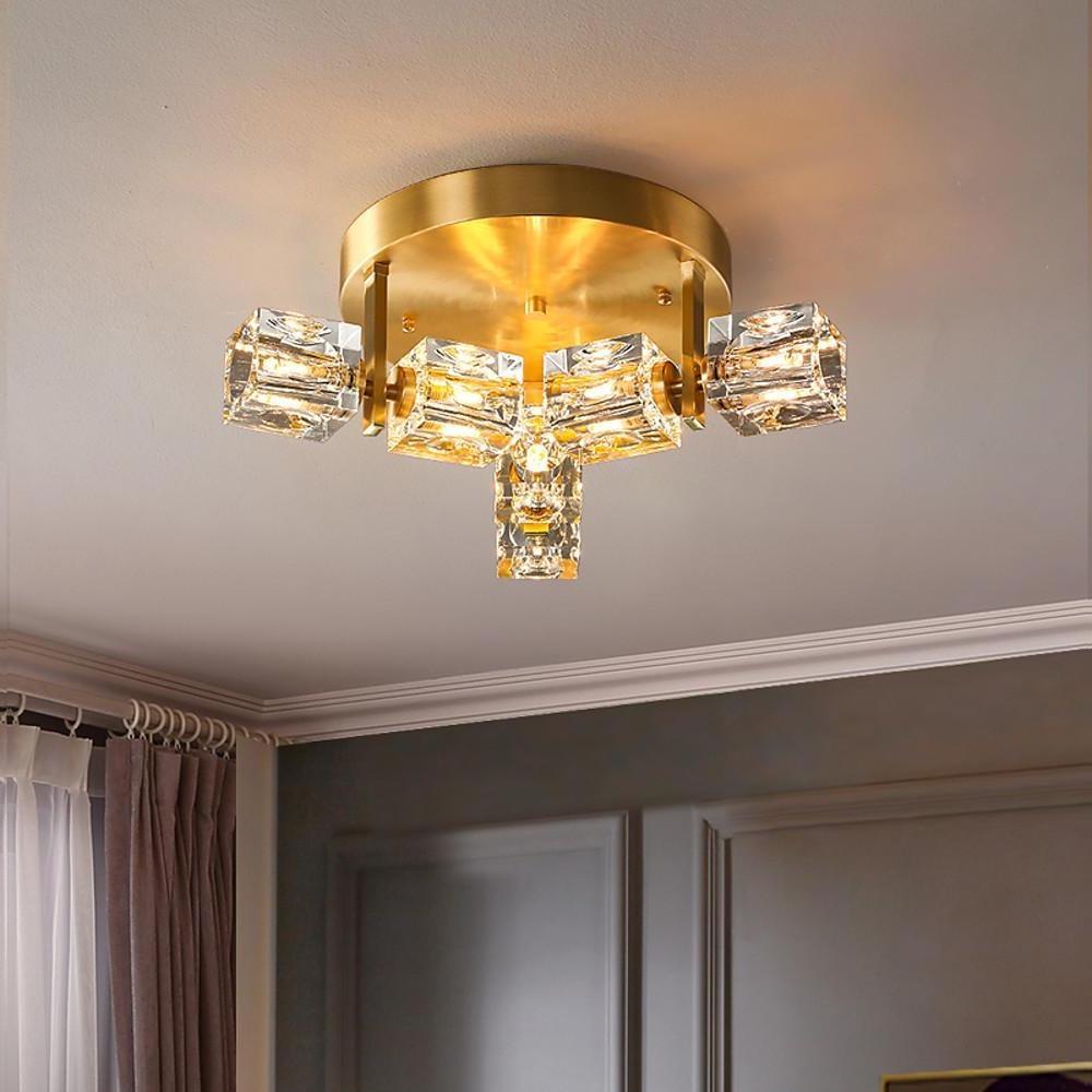 6-Light Crystal Brass Flush Mount LED Ceiling Light | Nordic Design