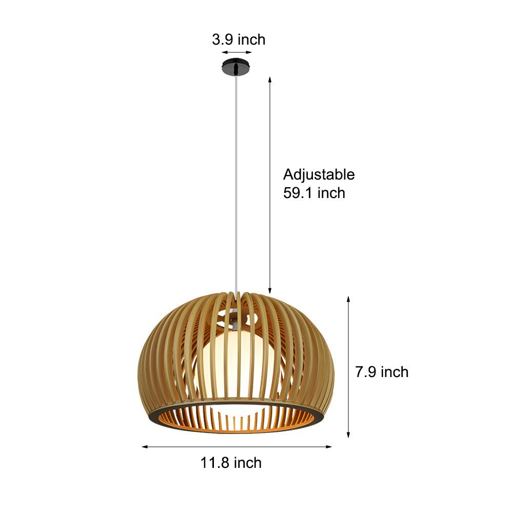 Hemispherical Wood Birdcage Pendant Light with Glass Shade