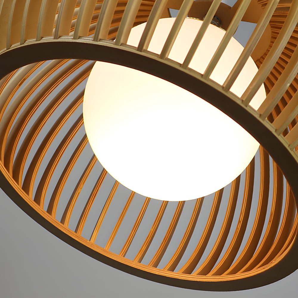 Hemispherical Wood Birdcage Pendant Light with Glass Shade