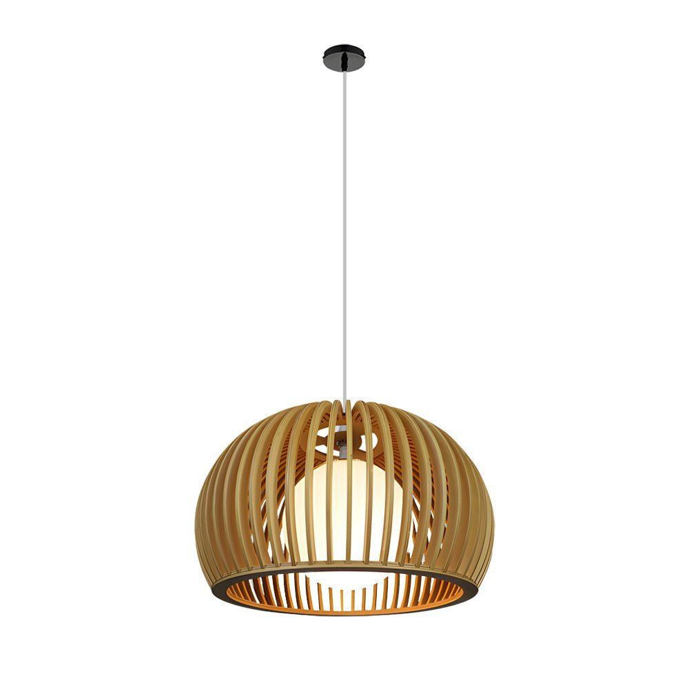 Hemispherical Wood Birdcage Pendant Light with Glass Shade