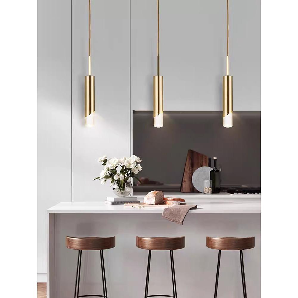 Slender Cylinder Crystal Pendant Light Modern Gold Finish