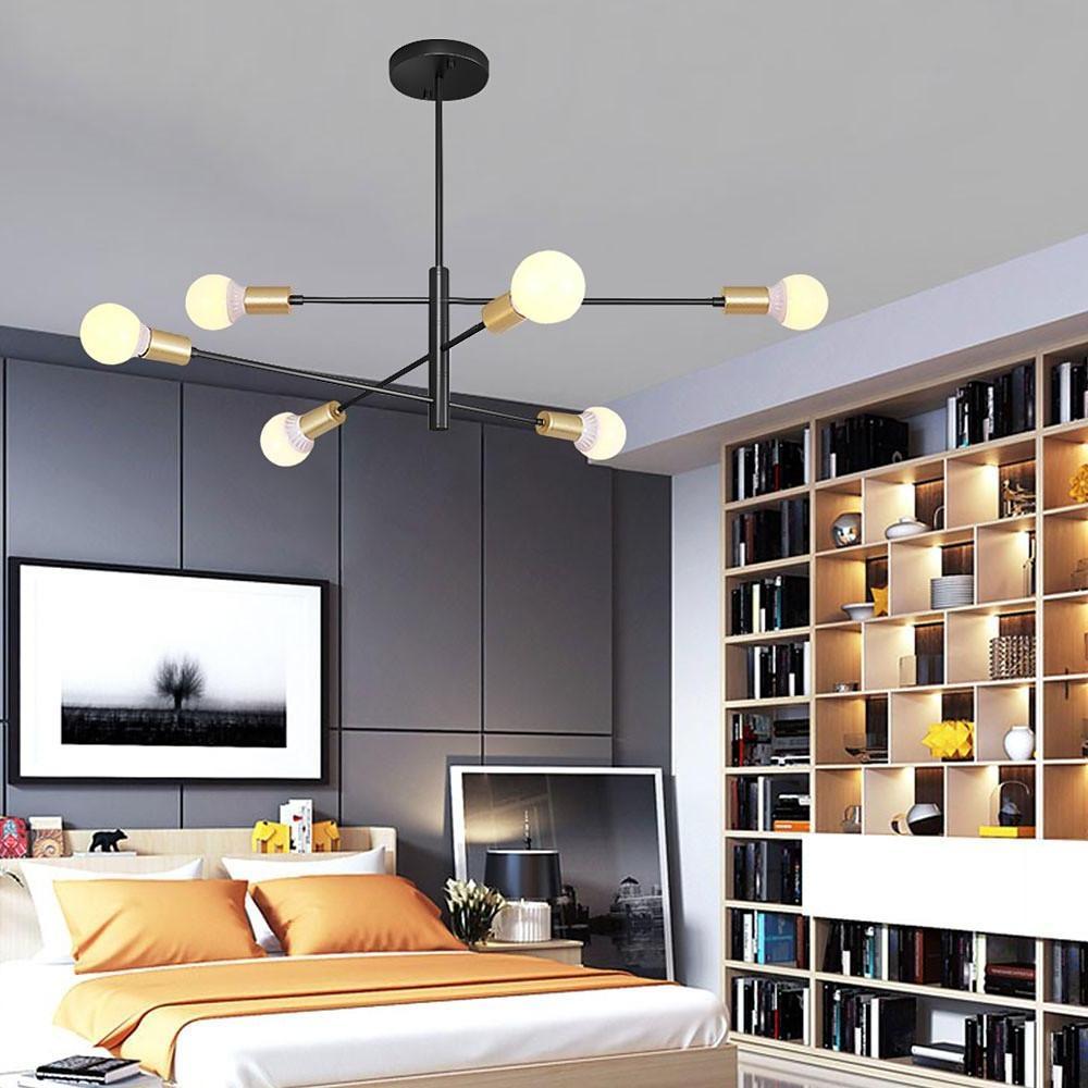 Modern 6-Light Sputnik Chandelier - Black & Gold - 41" Dia