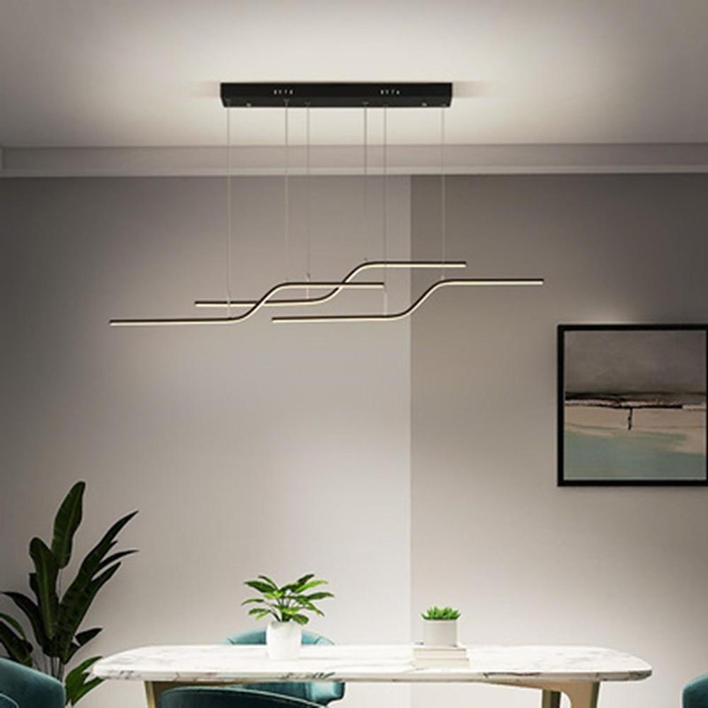 Linear Curved Modern LED Chandelier Dining Room Pendant Light