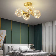 4-Light Copper Glass Flush Mount LED Ceiling Light Modern Brass