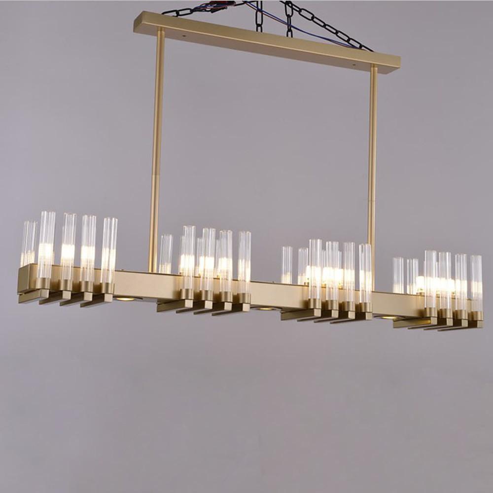 Linear Metal & Glass LED Chandelier – Modern Ambient Lighting