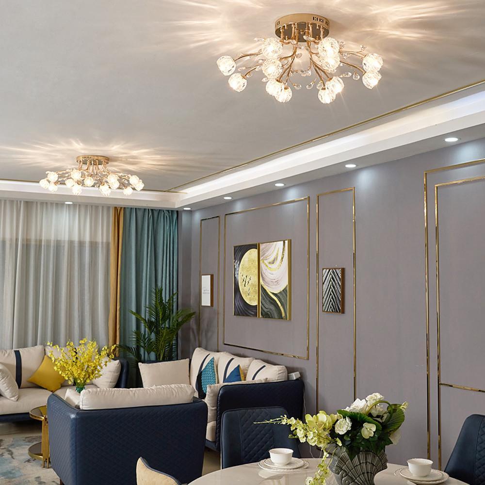 Crystal Glass Globe Flush Mount LED Ceiling Light Gold Finish