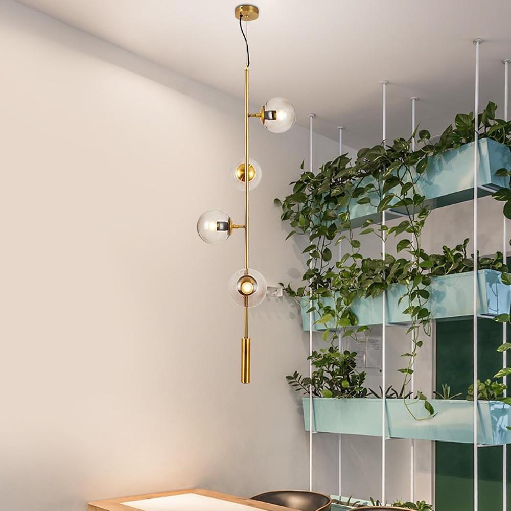 Nordic Linear Glass Globe Chandelier 4/6 Lights Gold Metal