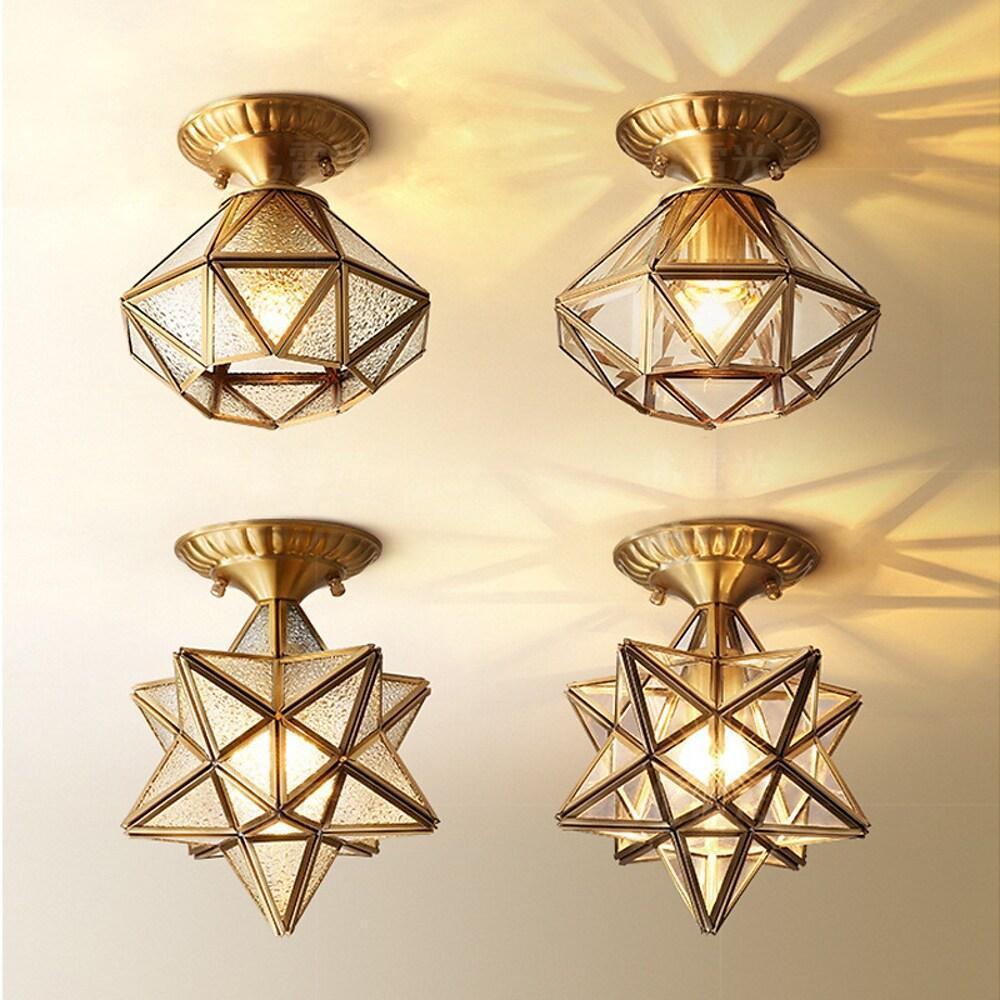 Vintage Flush Mount Ceiling Light with Metal Frame and Glass Shade