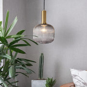 Ribbed Glass Pendant Light with Metal Frame - Ambient LED Lighting