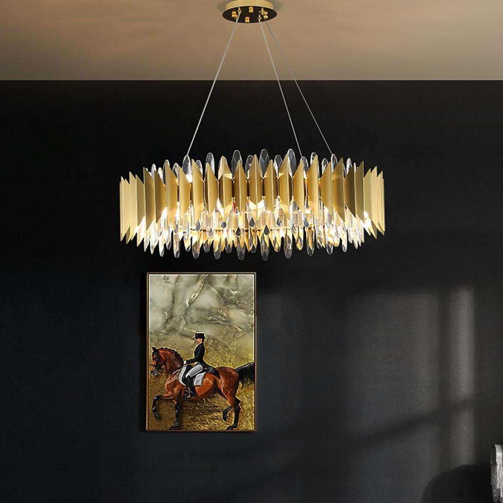 Modern Crystal Chandelier Round Stainless Steel Ceiling Light