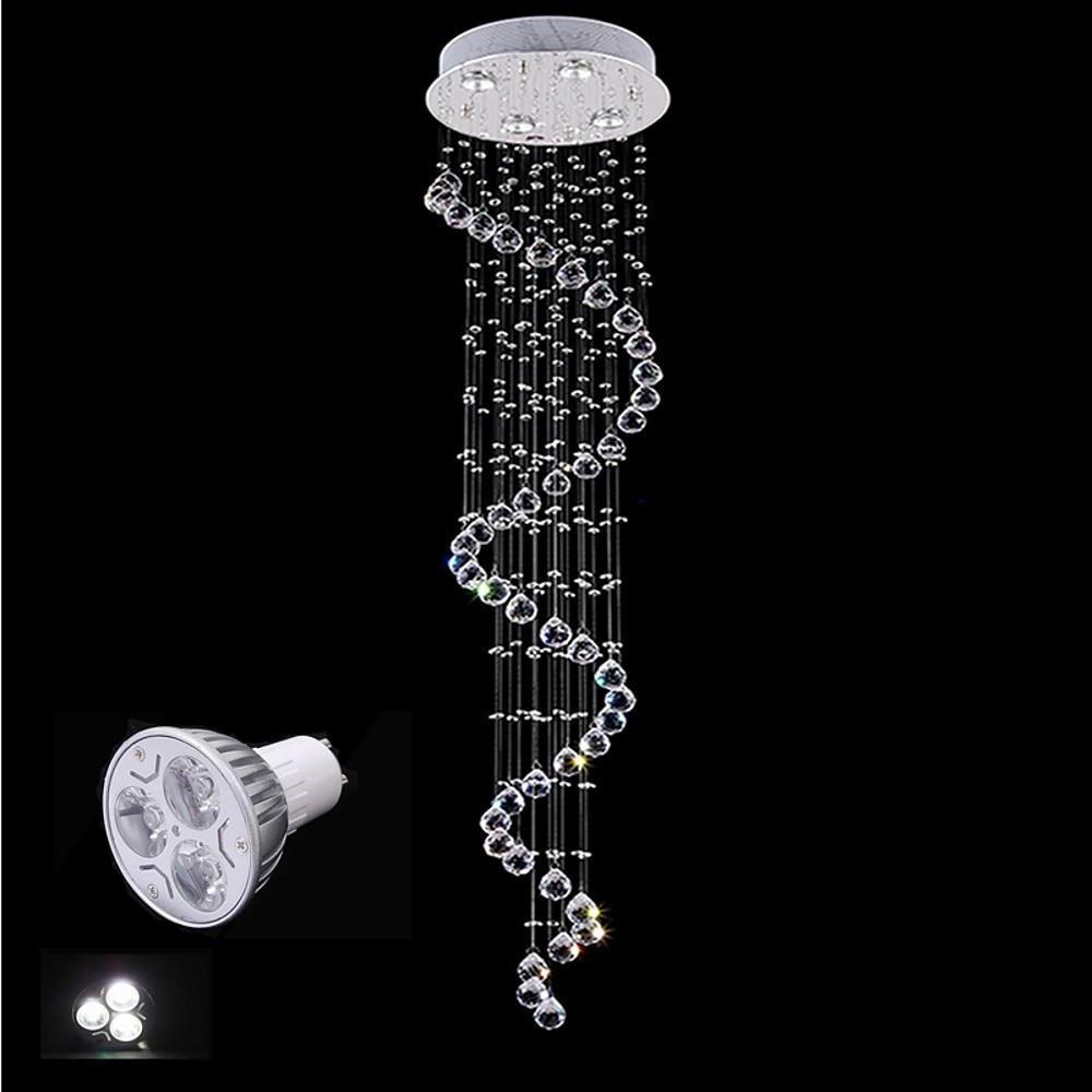 Modern Spiral Crystal Chandelier with Electroplated Metal Finish