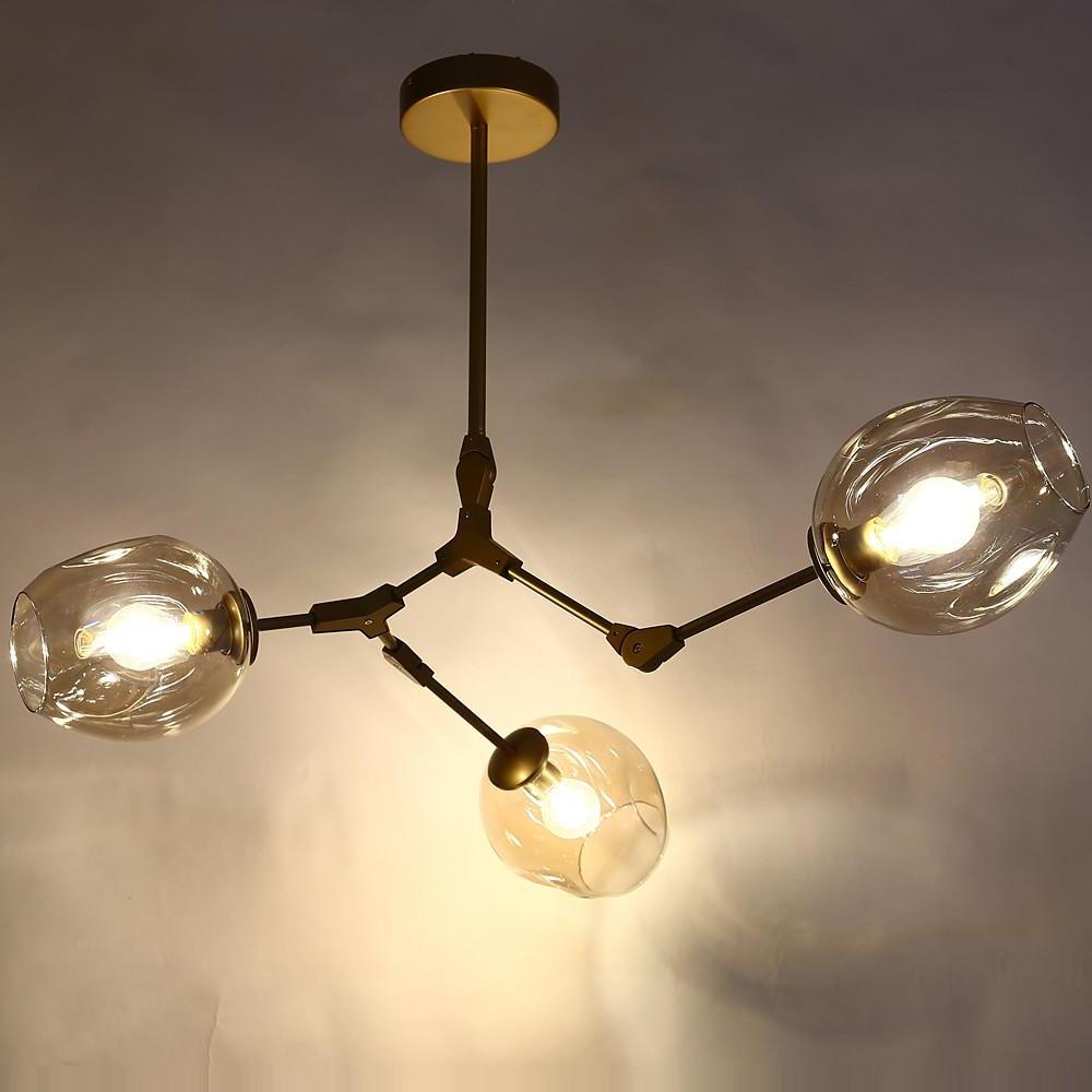 Modern Sputnik Glass Chandelier with 3 LED Lights - Amber & Clear