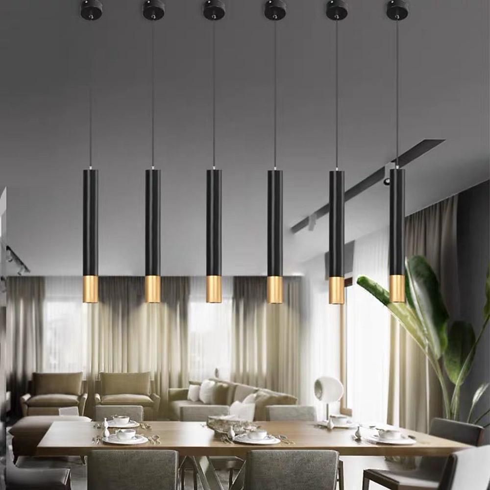 Black Gold Cylinder Pendant Light Modern LED Hanging Lamp